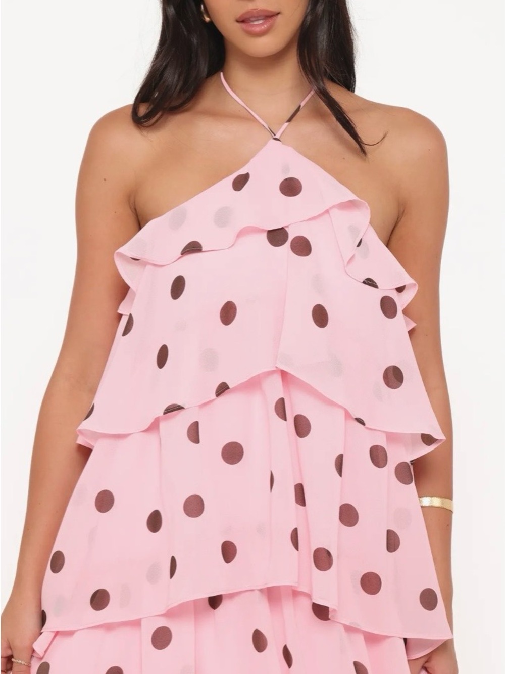 BRAND NEW W/ TAGS Petal & Pup Pink Polka Dot Tiered Maxi Dress- Wedding guest - Picture 4 of 5